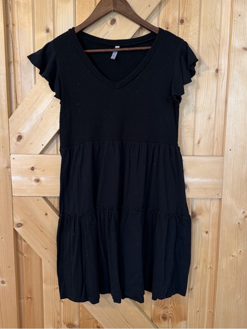 Black V-Neck Tiered Ruffle Sleeve Dress